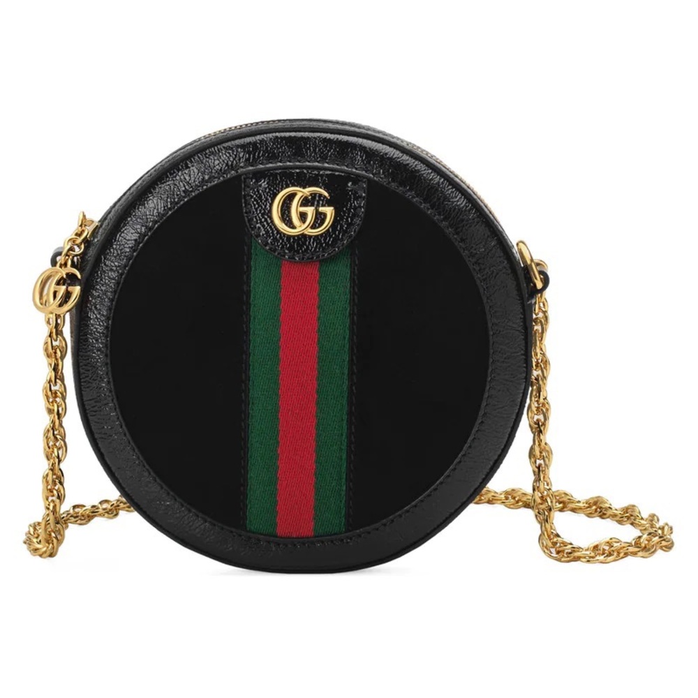 GUCCI Ophidia Mini Round Suede Crossbody Bag In Black
